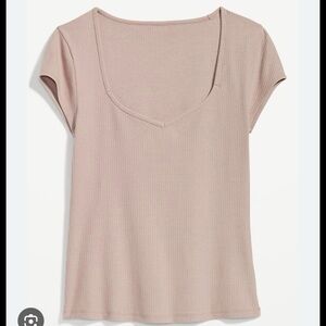 Women's Ribbed Beige Top - Sweetheart Rib-Knit T-Shirt